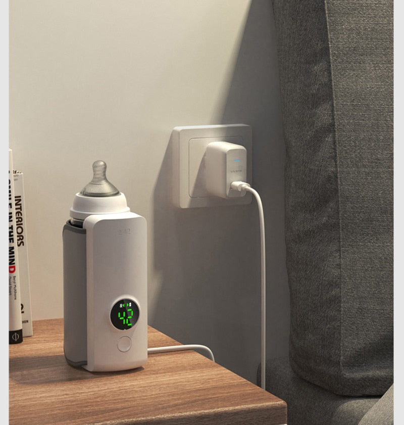 BestToU rechargeable baby bottle warmer shown with digital display and adjustable temperature settings.